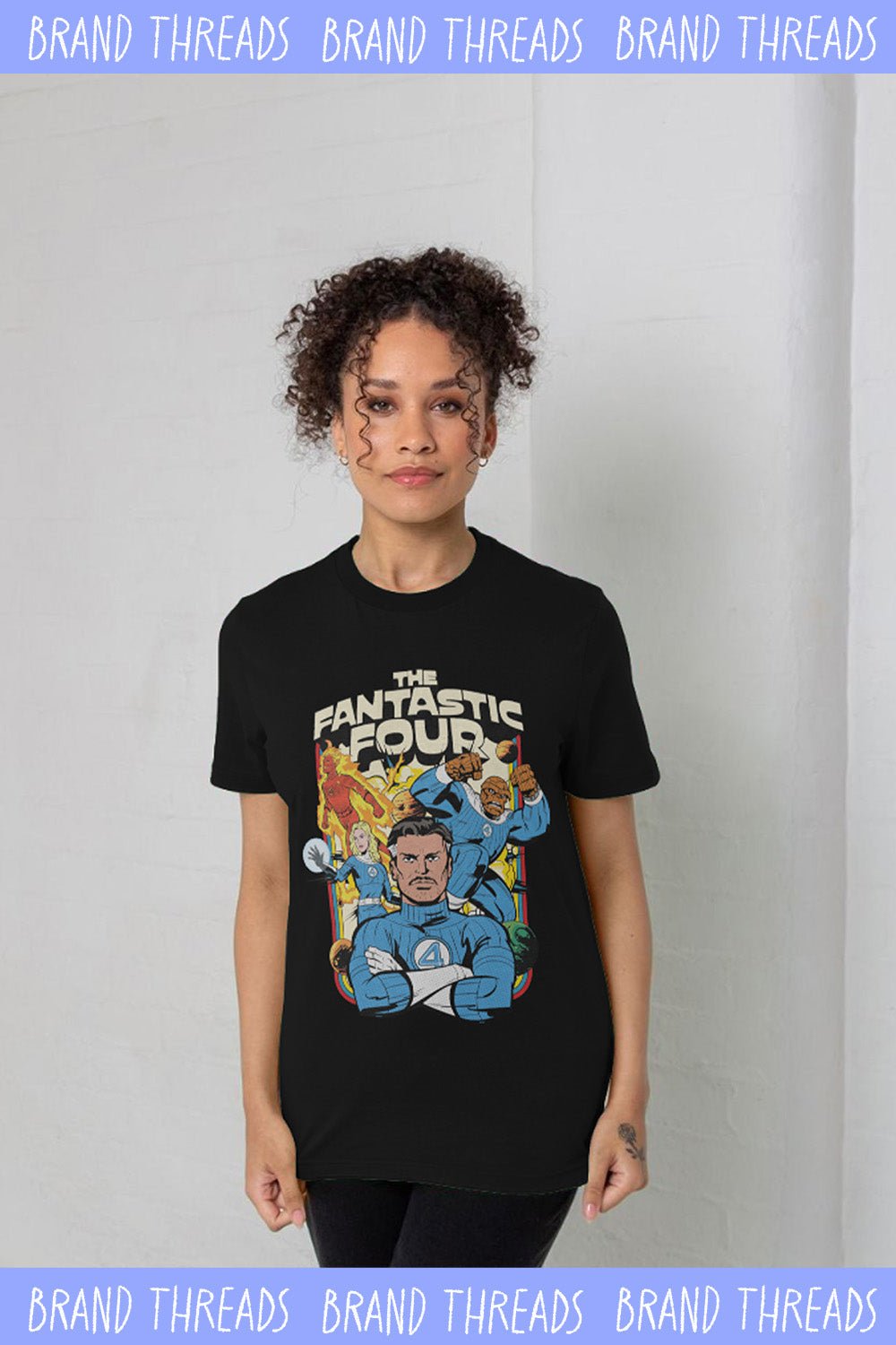 Fantastic Four Adults T-Shirt – Black Cotton Marvel Tee - Brand Threads