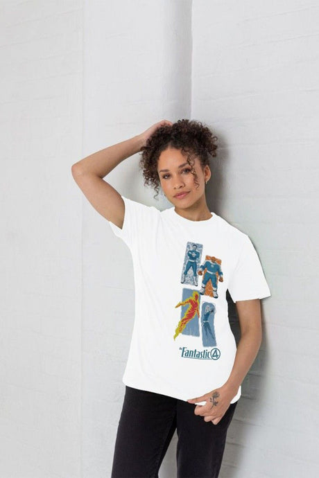 Fantastic Four Adults T-Shirt – White Cotton Marvel Tee - Brand Threads