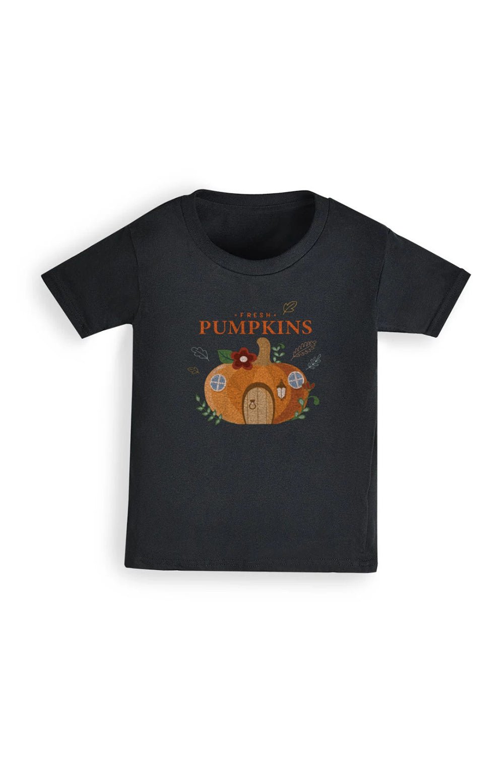 Fresh Pumpkins Girls’ T-Shirt – Black Autumn Graphic Tee - Brand Threads