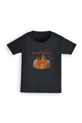 Fresh Pumpkins Girls’ T-Shirt – Black Autumn Graphic Tee - Brand Threads