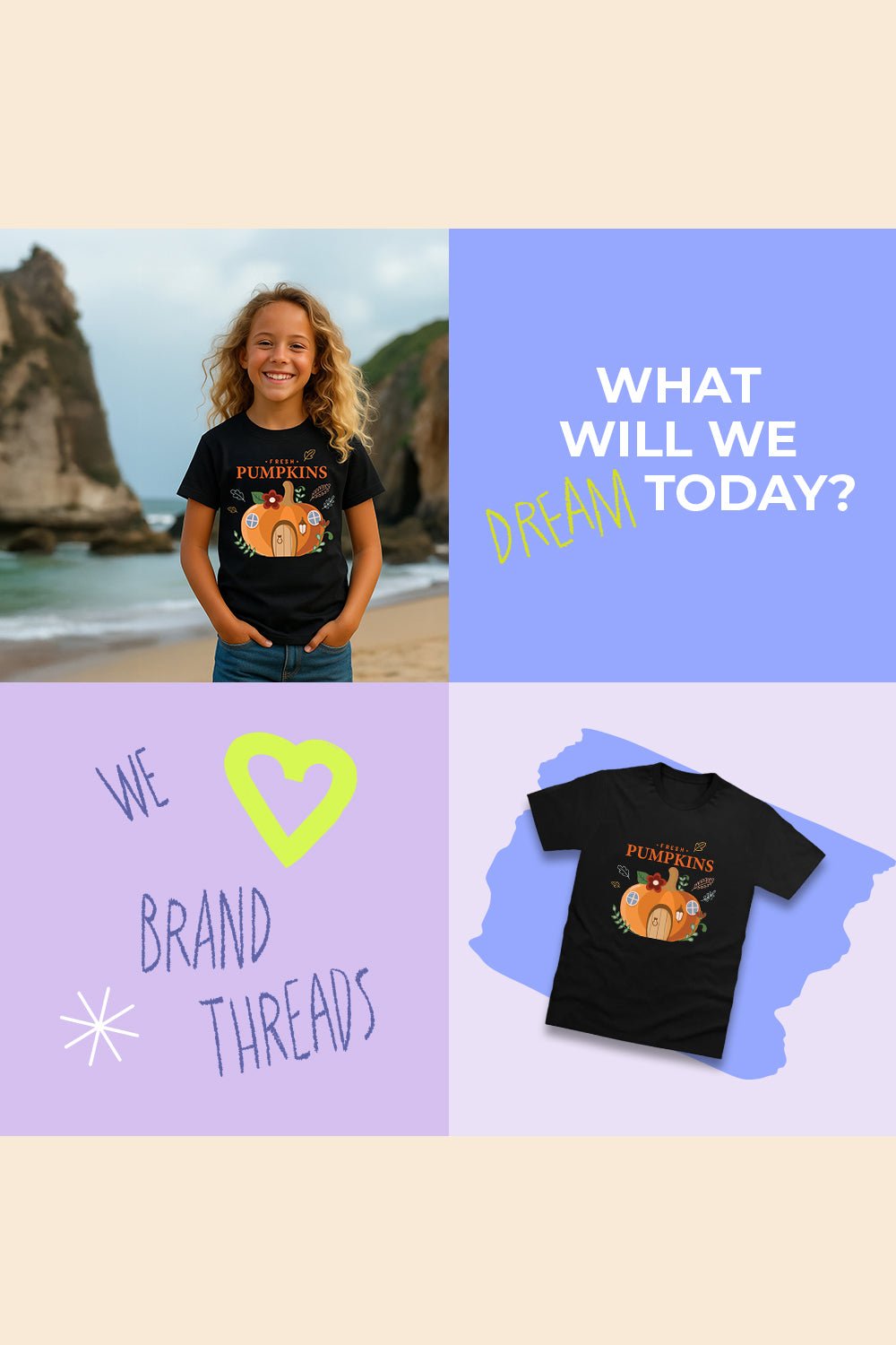 Fresh Pumpkins Girls’ T-Shirt – Black Autumn Graphic Tee - Brand Threads