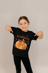 Fresh Pumpkins Girls’ T-Shirt – Black Autumn Graphic Tee - Brand Threads