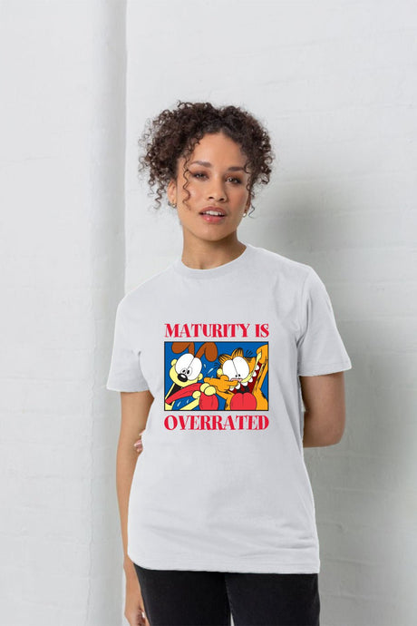 Garfield Ladies T-Shirt White Oversized Graphic Tee - Brand Threads