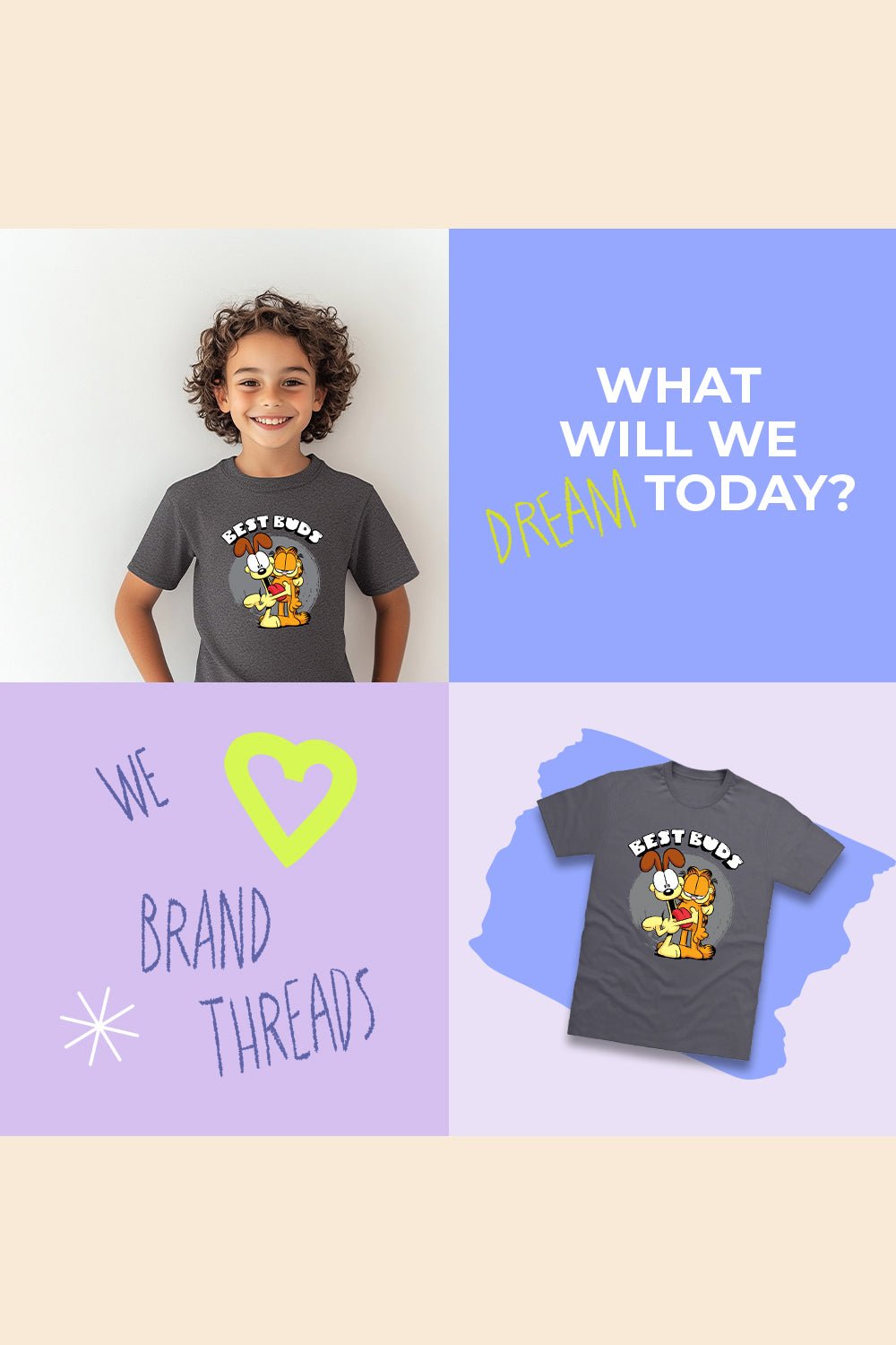 Garfield Unisex Youth Grey T-Shirt - Brand Threads