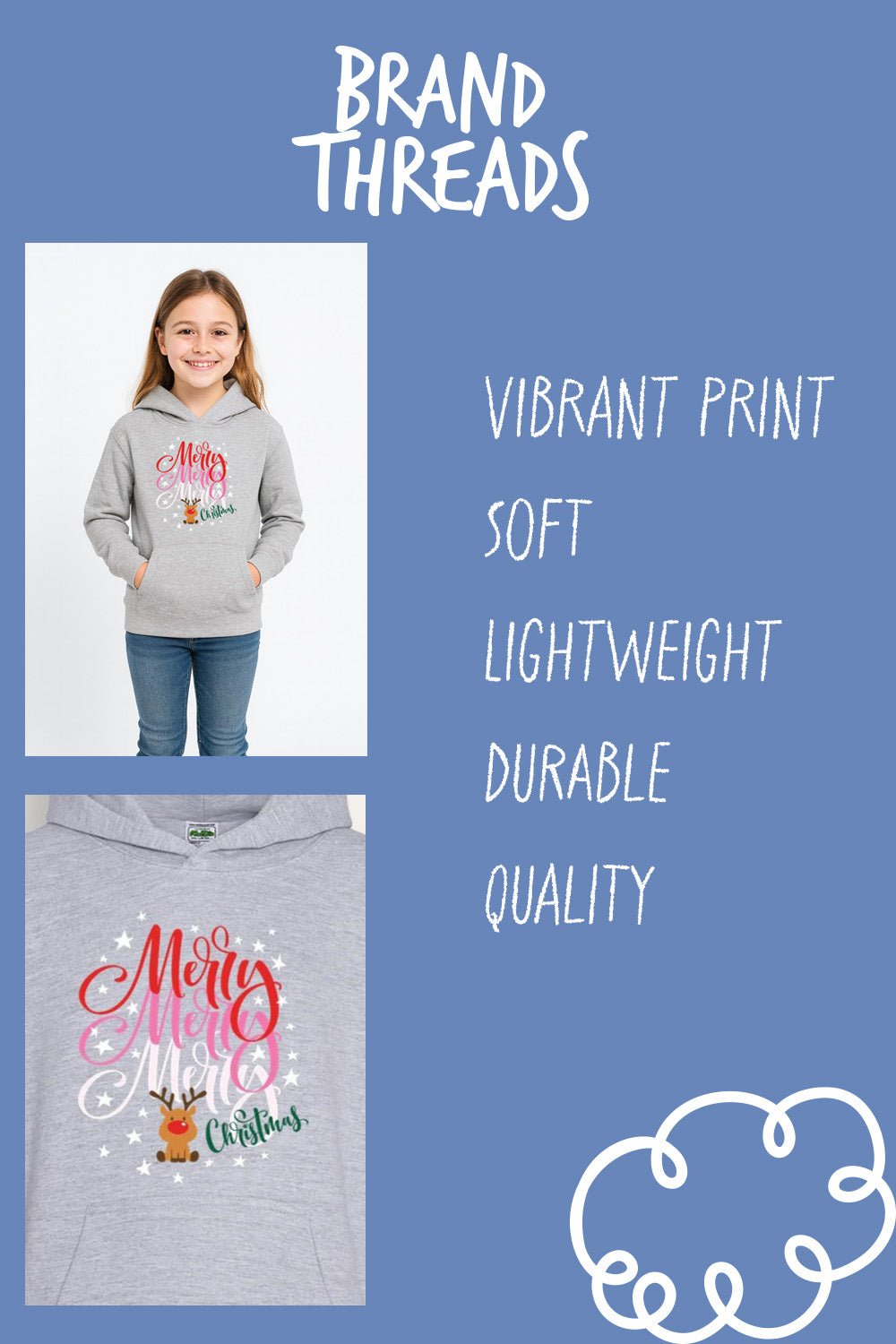 Girls Christmas Grey Hoodie - Brand Threads