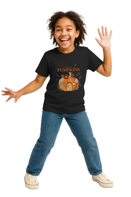 Girls Halloween T-Shirt – Fresh Pumpkins Black Tee - Brand Threads