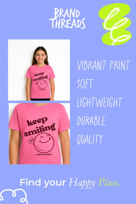 Girls Pink Smiley T Shirt - Brand Threads