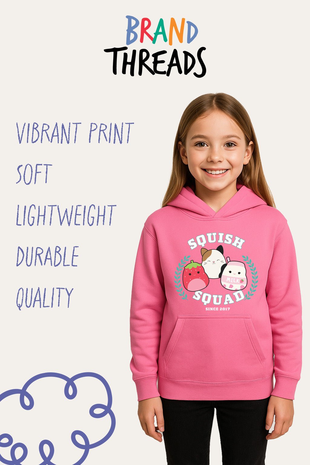 Girls Squishmallows Pink Hoodie - Brand Threads