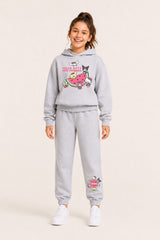 Hello Kitty Girls Grey Hooded Jogger Set - Brand Threads