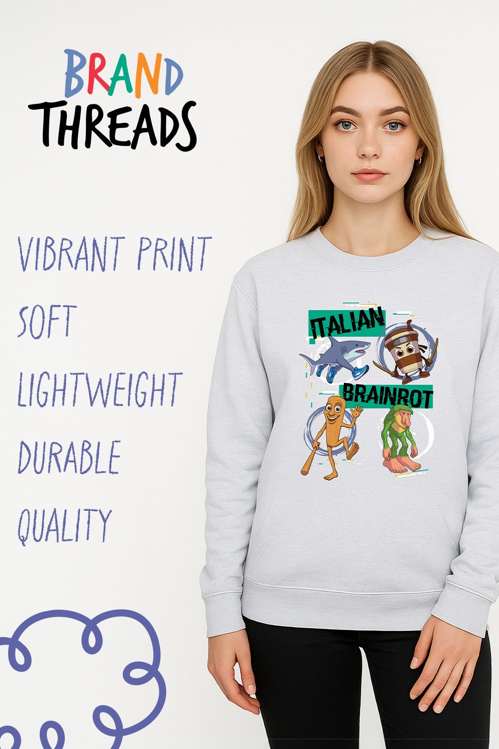 Italian Brainrot kids grey sweatshirt - Brand Threads