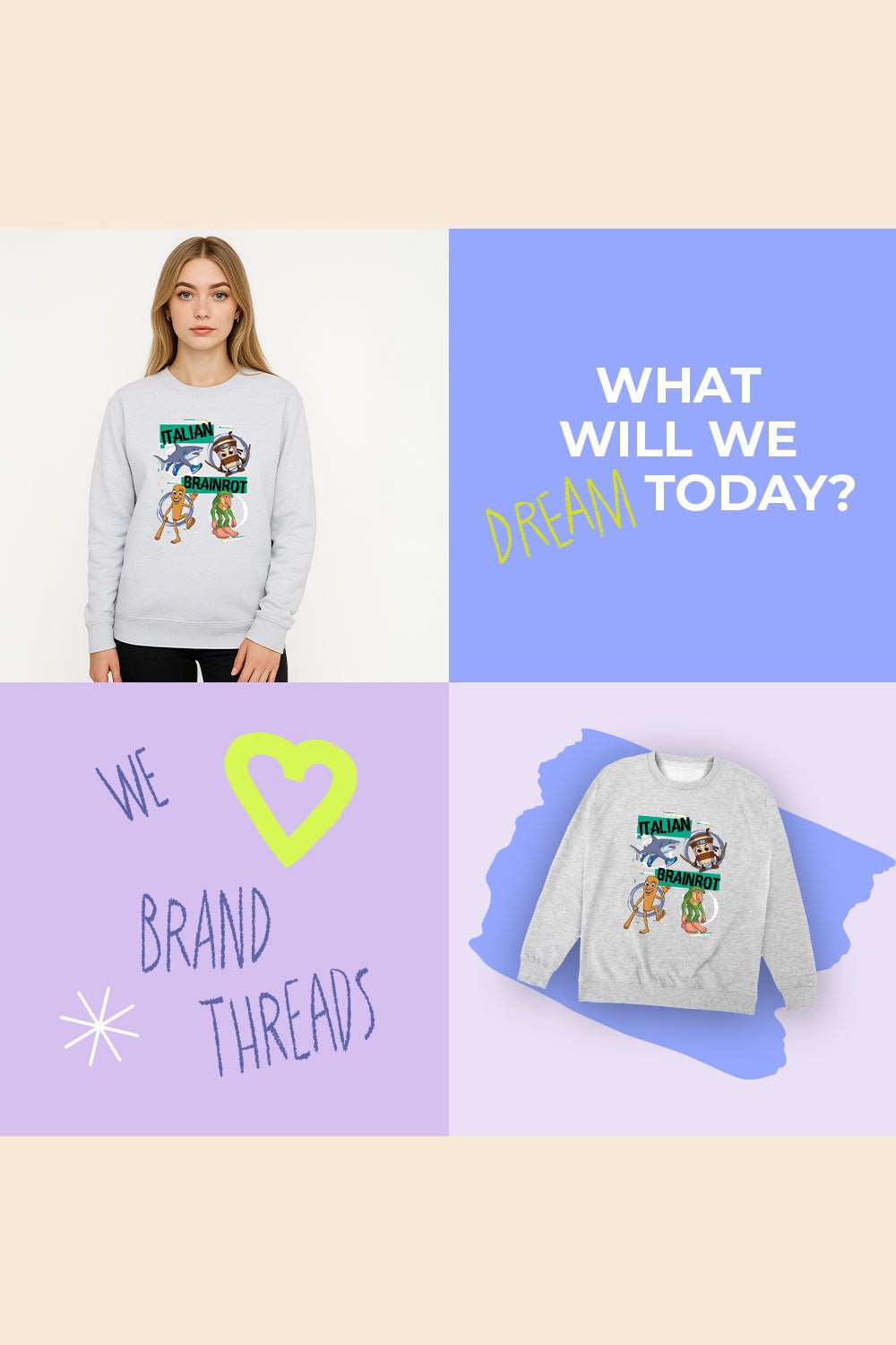 Italian Brainrot kids grey sweatshirt - Brand Threads