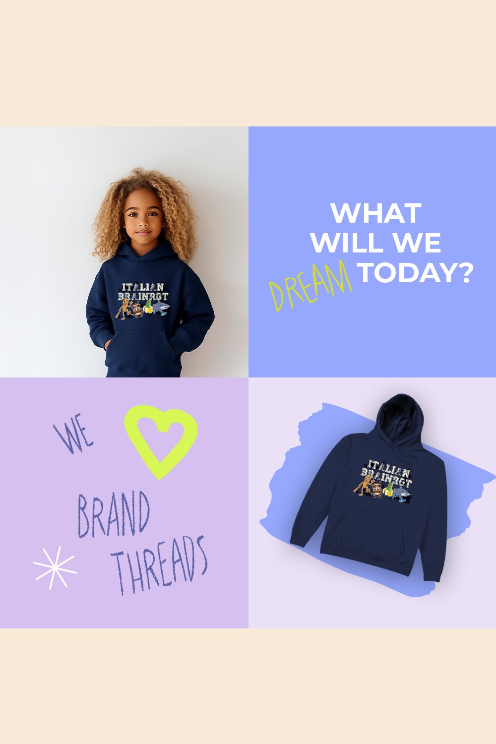 Italian Brainrot kids navy hoodie - Brand Threads