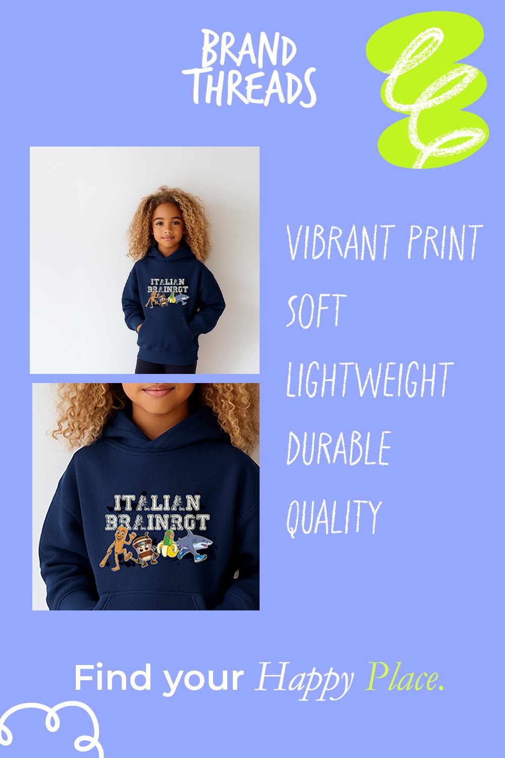 Italian Brainrot kids navy hoodie - Brand Threads