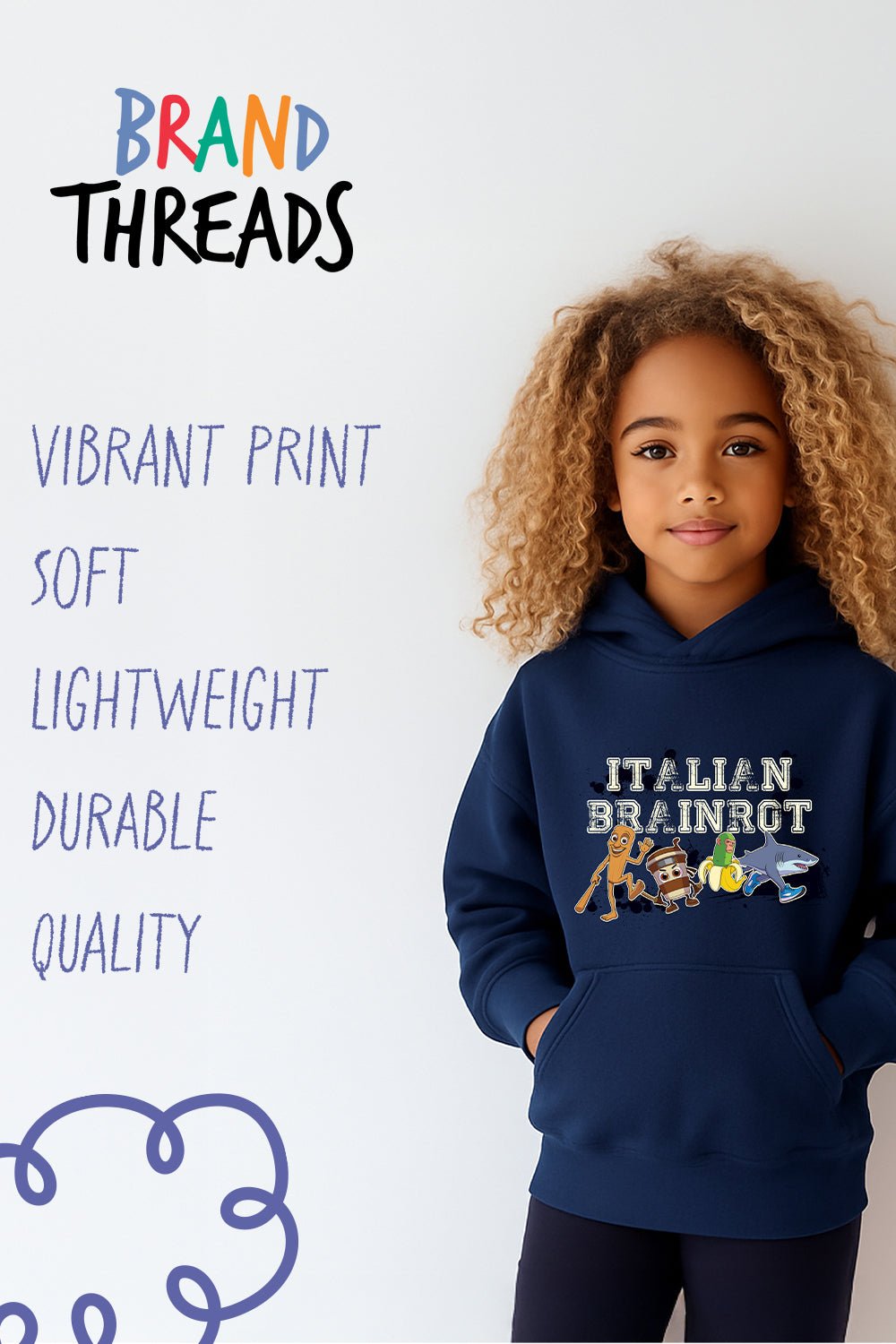 Italian Brainrot kids navy hoodie - Brand Threads