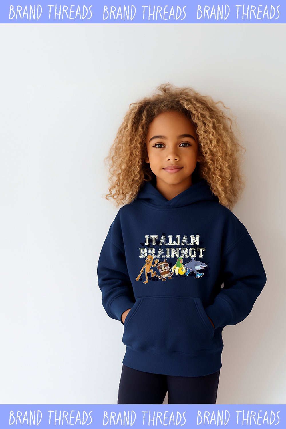 Italian Brainrot kids navy hoodie - Brand Threads