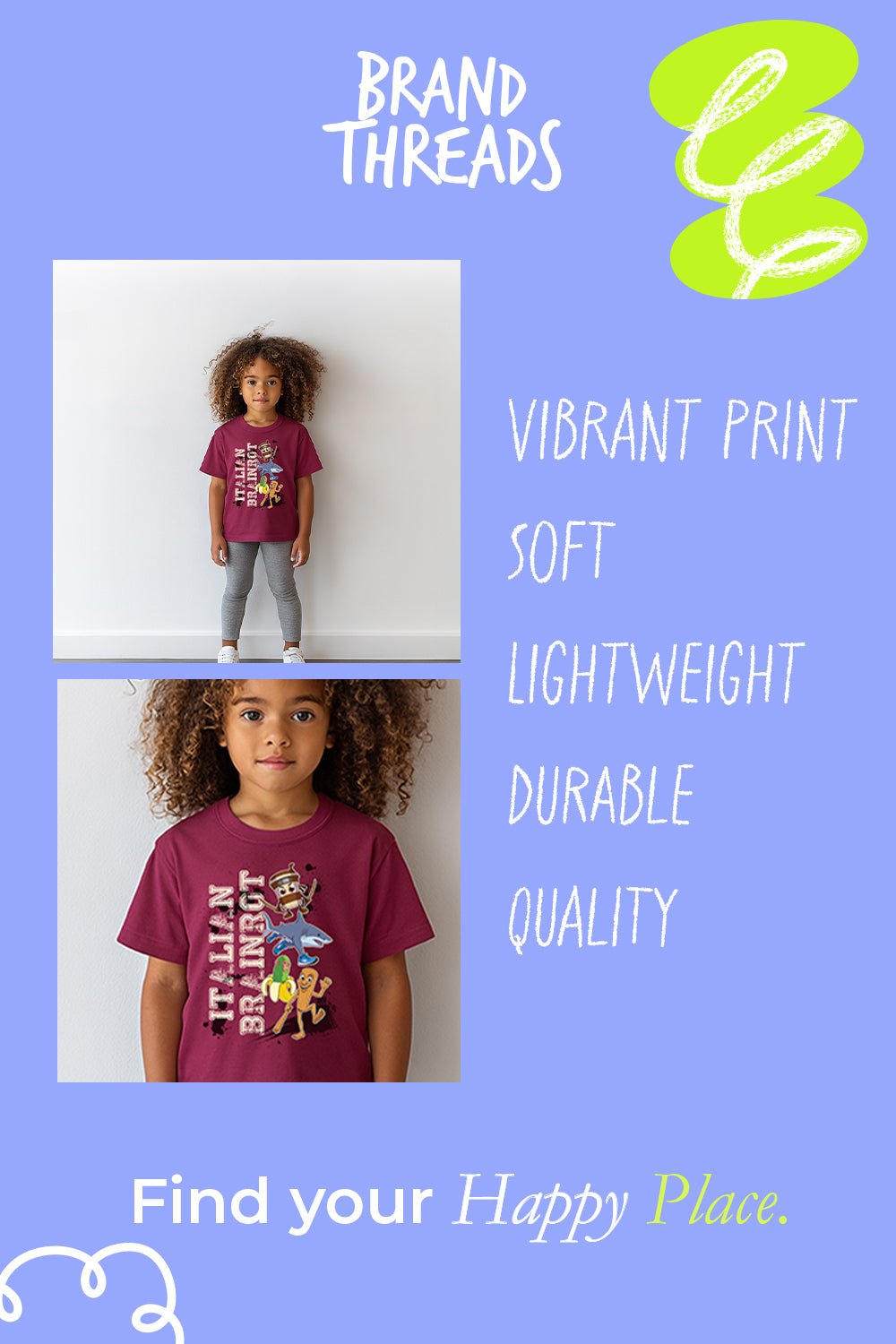 Italian Brainrot kids t shirt maroon - Brand Threads