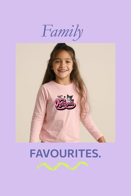 Kuromi Girls Pink Cotton Pyjama Set with Grey Marl Bottoms - Brand Threads