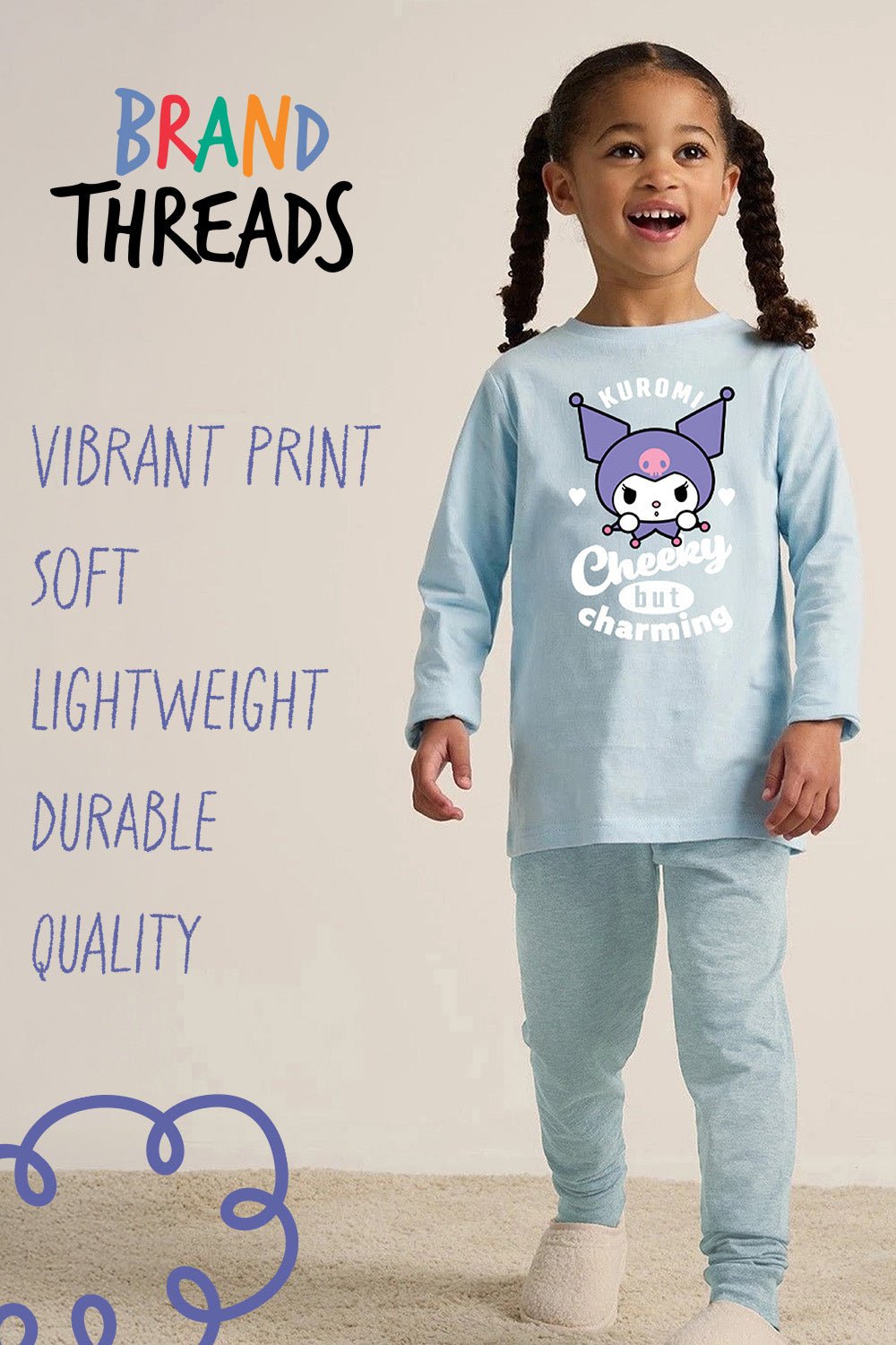 Kuromi girls pyjamas – long sleeve blue pyjama set - Brand Threads