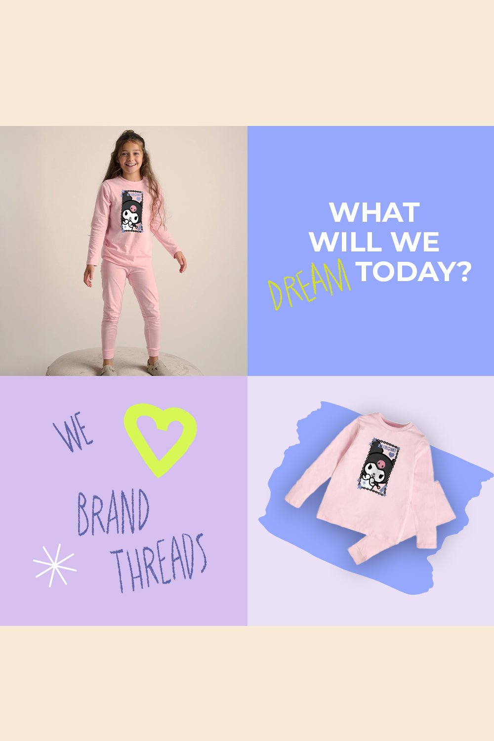 Kuromi girls pyjamas – long sleeve pink pyjama set - Brand Threads