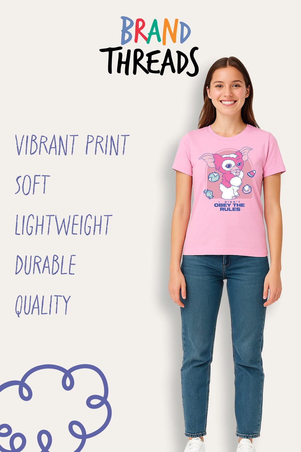 Ladies Gremlins Pink Graphic T-Shirt - Brand Threads
