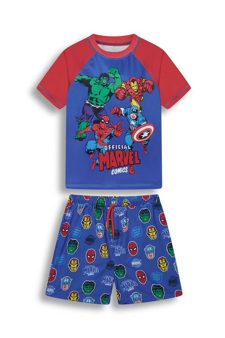 Marvel Avengers Boys Rash Vest And Swim Shorts - Brand Threads