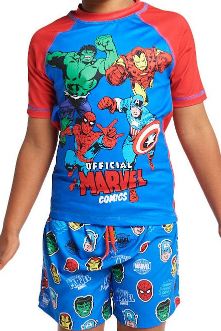 Marvel Avengers Boys Rash Vest And Swim Shorts - Brand Threads
