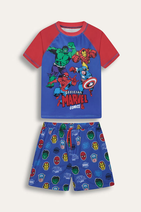 Marvel Avengers Boys Rash Vest And Swim Shorts - Brand Threads