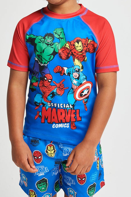 Marvel Avengers Boys Rash Vest And Swim Shorts - Brand Threads