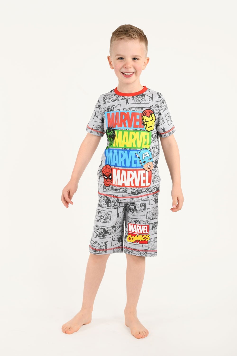 Marvel Grey Short & T-Shirt All Over Print Pyjamas - Brand Threads