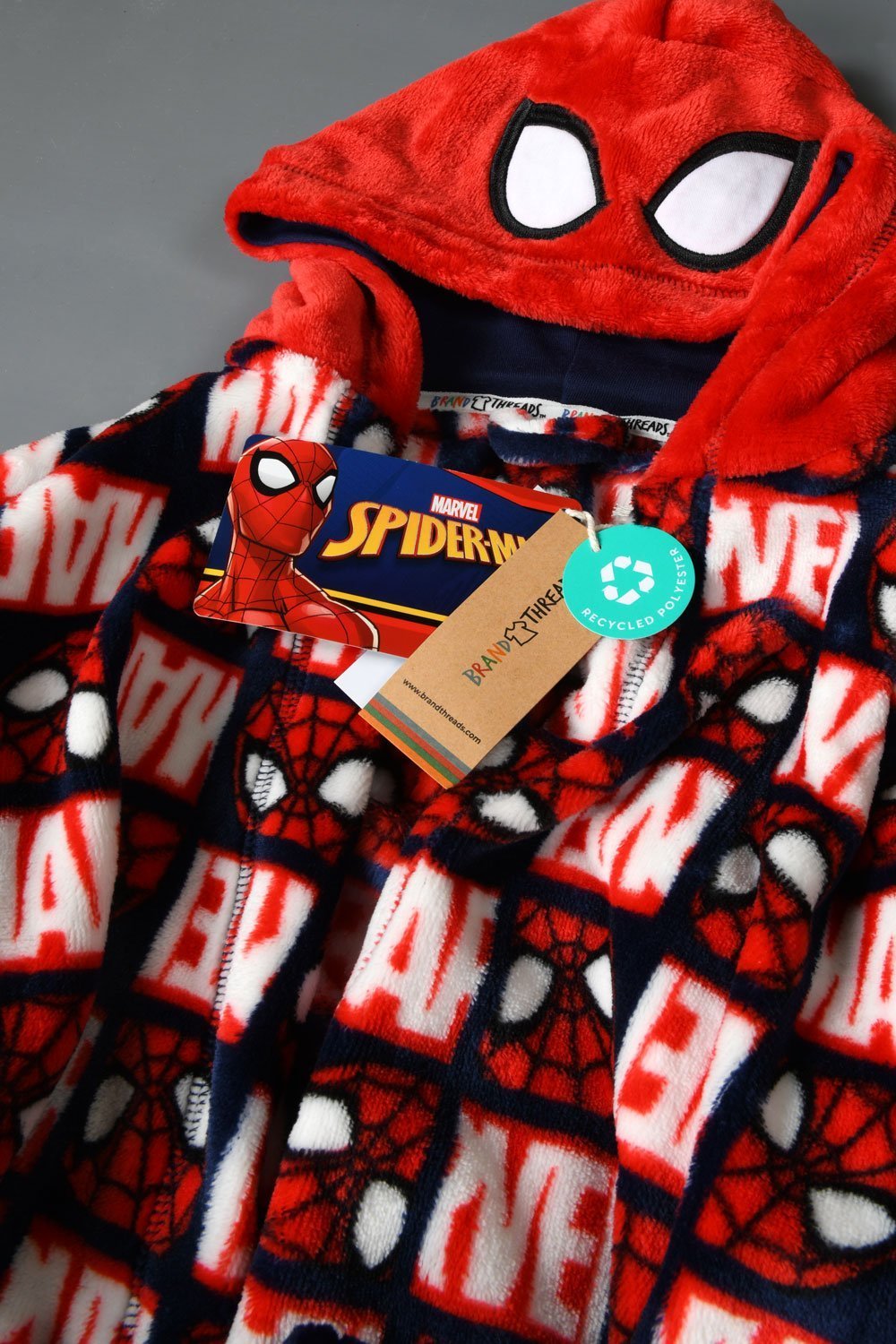 Marvel Spiderman Boys Hooded Fleece Dressing Gown - Brand Threads