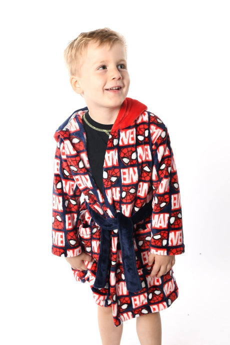 Marvel Spiderman Boys Hooded Fleece Dressing Gown - Brand Threads