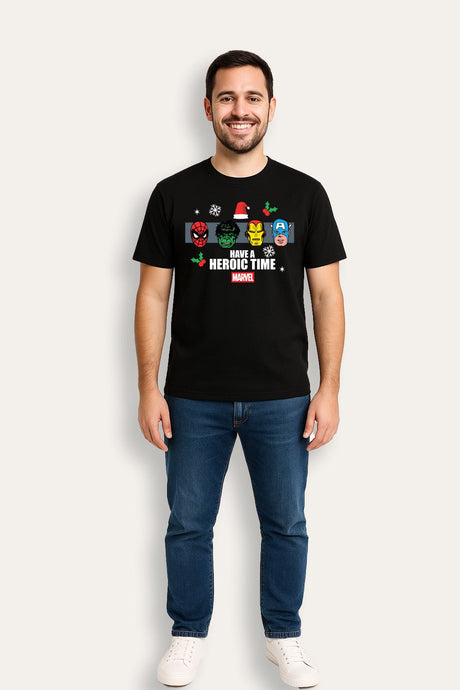 Mens Marvel Black Christmas T-Shirt - Brand Threads