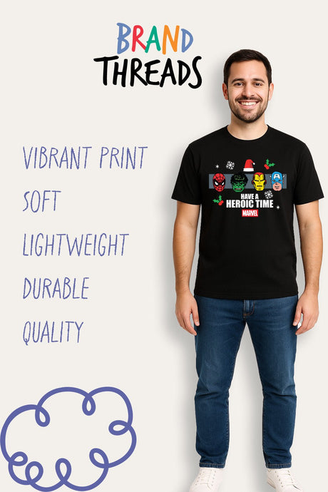Mens Marvel Black Christmas T-Shirt - Brand Threads