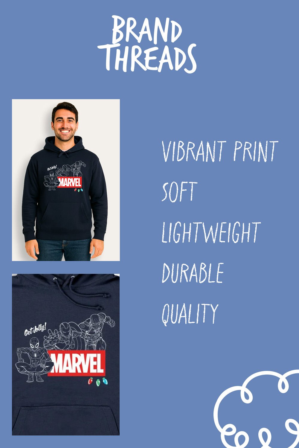 Mens Marvel Christmas Navy Hoodie - Brand Threads