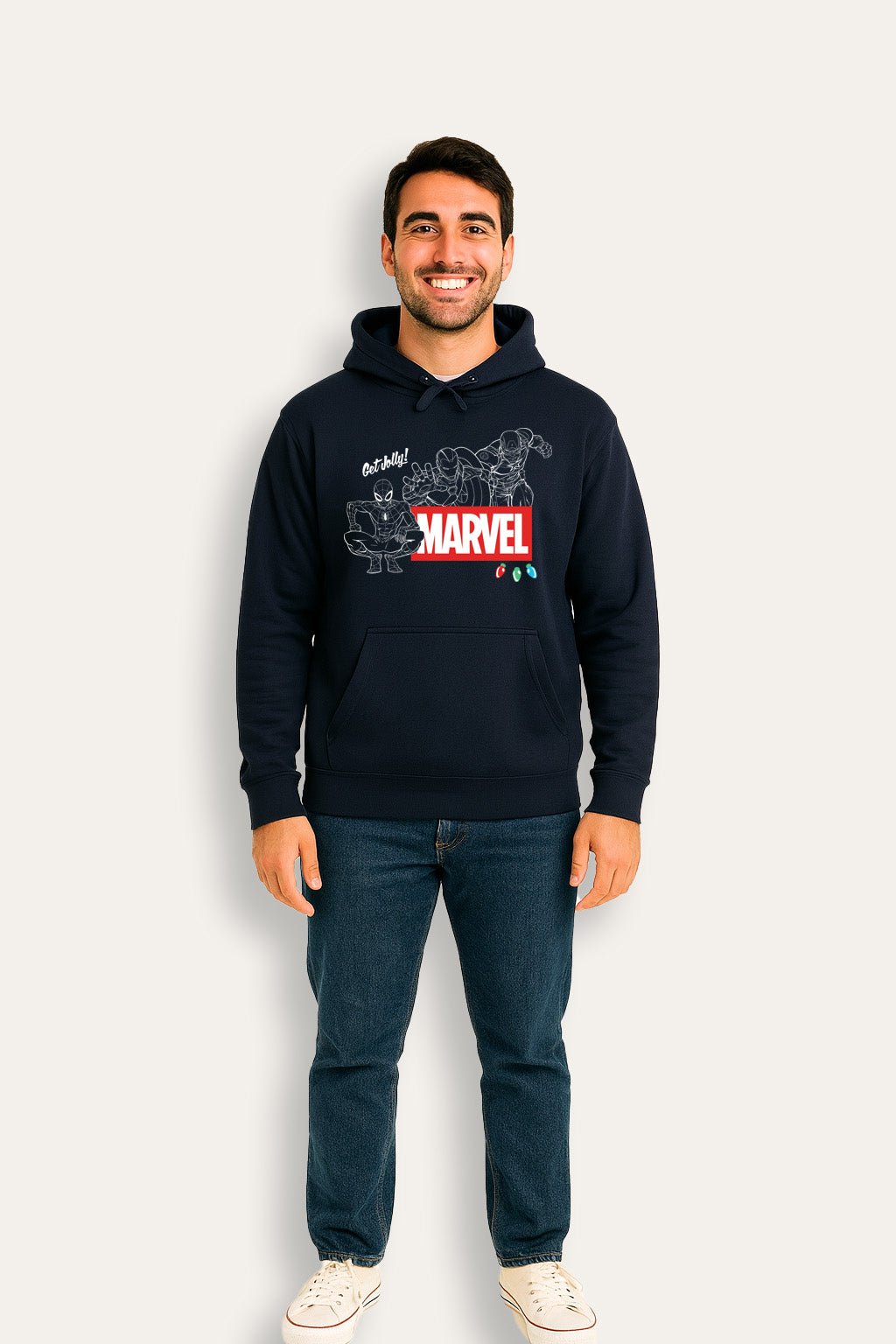 Mens Marvel Christmas Navy Hoodie - Brand Threads