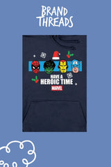 Mens Marvel Christmas Navy Hoodie - Brand Threads