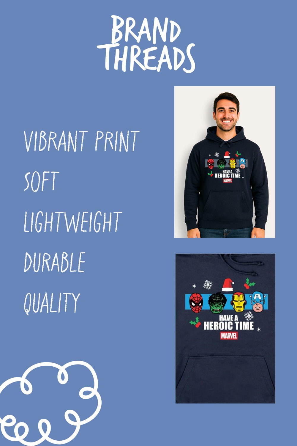 Mens Marvel Christmas Navy Hoodie - Brand Threads