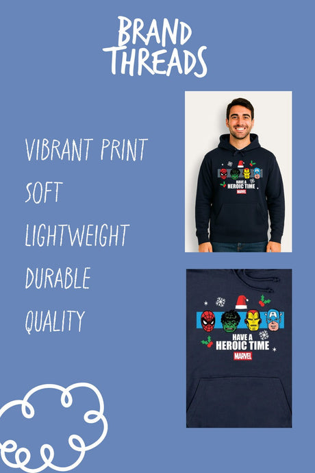 Mens Marvel Christmas Navy Hoodie - Brand Threads