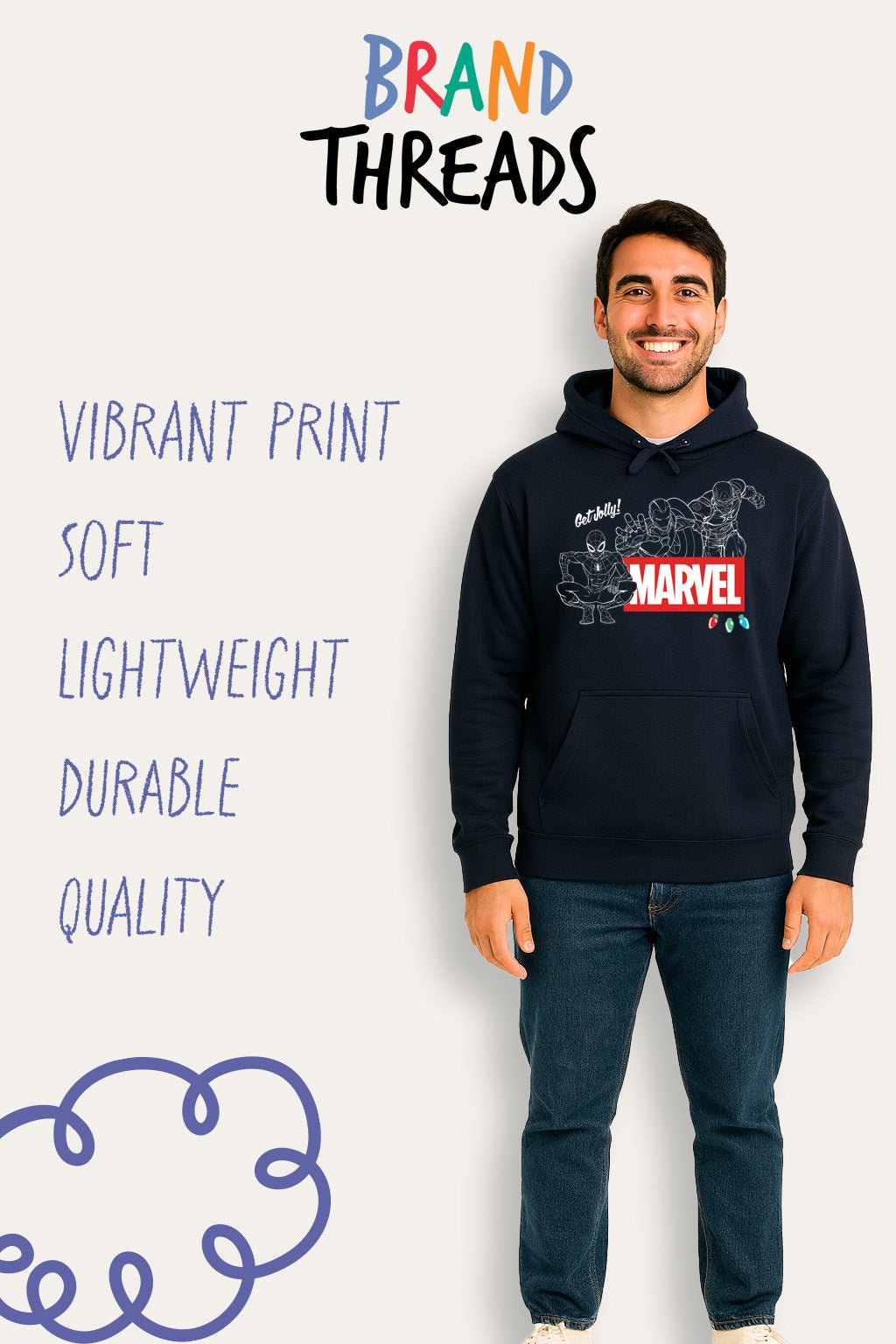Mens Marvel Christmas Navy Hoodie - Brand Threads
