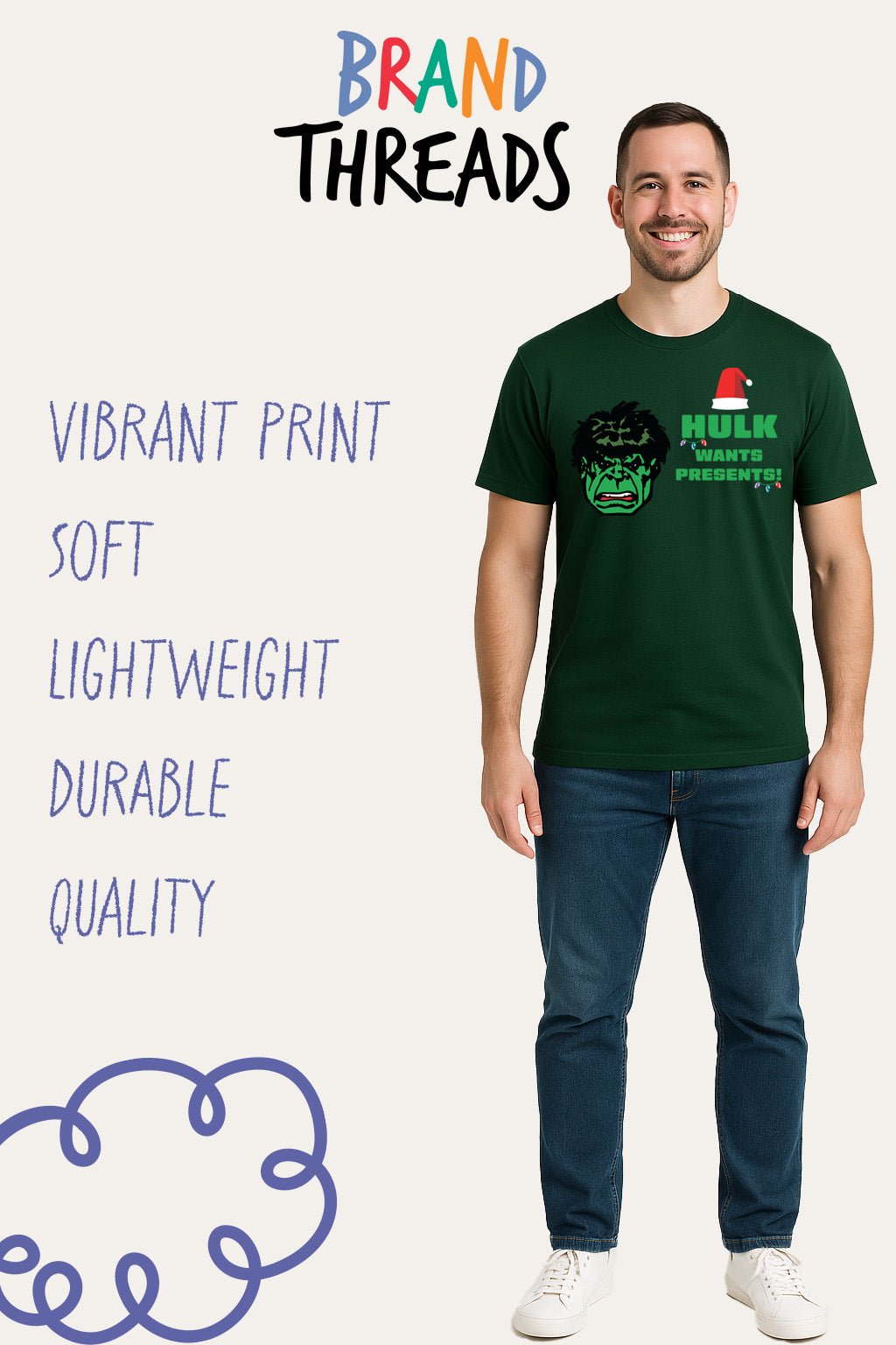 Mens Marvel Green Christmas T-Shirt - Brand Threads