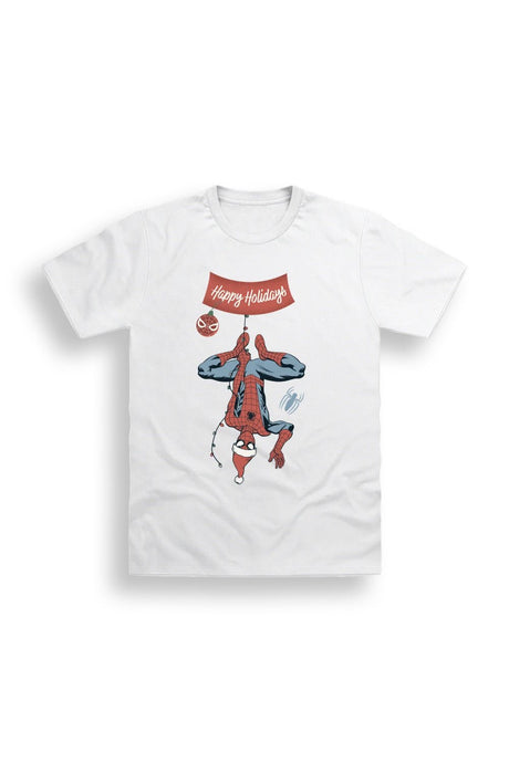Mens Spiderman White Christmas T-Shirt - Brand Threads