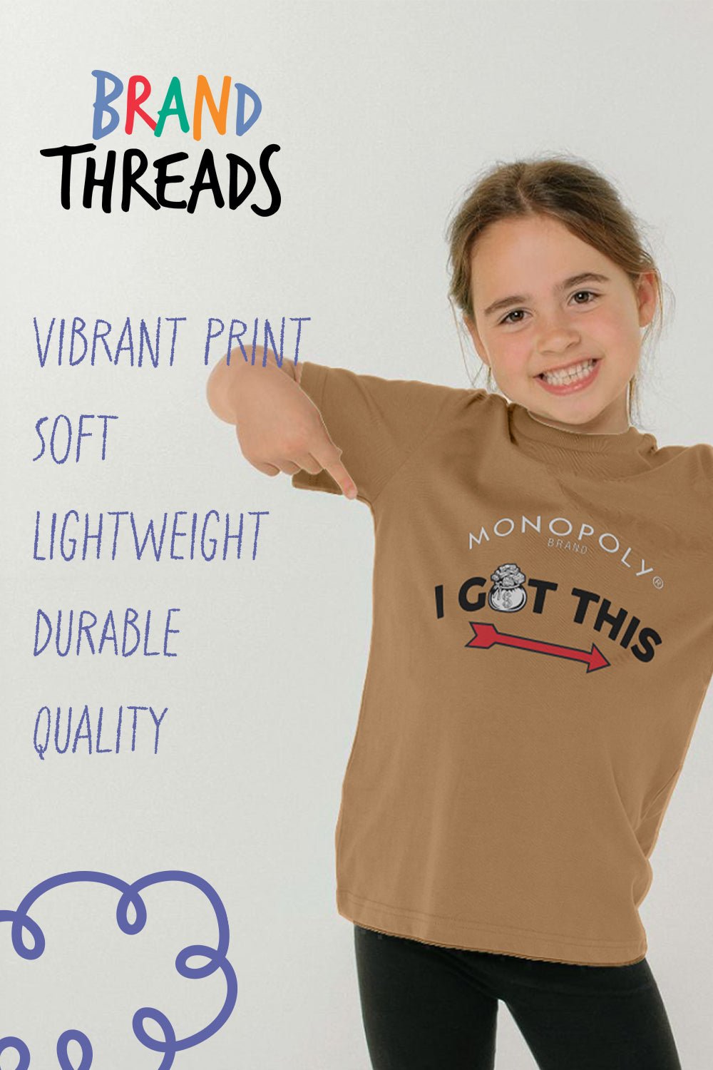 Monopoly Boys T-Shirt – Sand 100% Cotton Short Sleeve Tee - Brand Threads