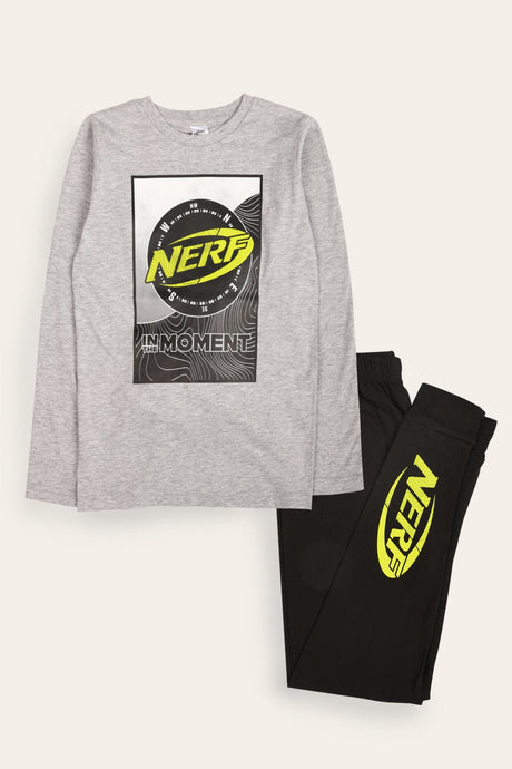 NERF Boy's Pyjamas Set – Long-Sleeved Grey Top with Black Bottoms - Brand Threads