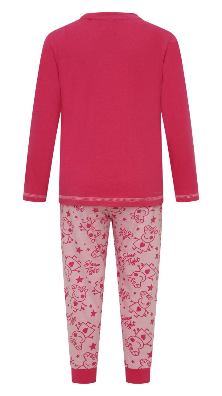 Peppa Pig Girls Pink Long Sleeve Top & Bottoms Pyjamas - Brand Threads