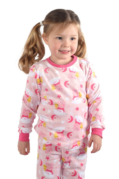 Peppa Pig Girls Pink Printed Fleece Pyjamas - Brand Threads