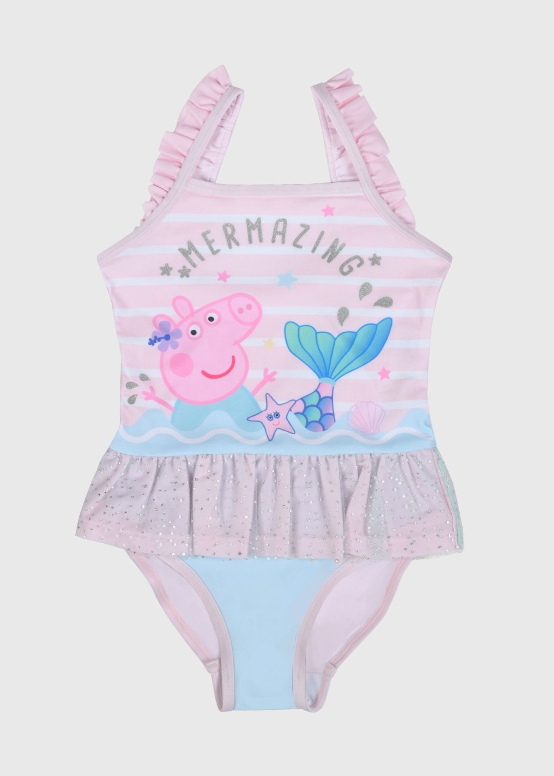 Peppa Pig Mermaid Girls One Piece Swimsuit Ruffle Swimwear