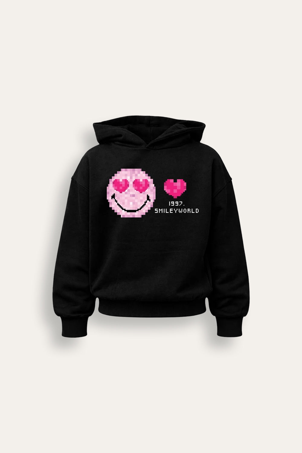 Smiley Girls Black Hooded Sweatshirt with Smiley Print - Brand Threads