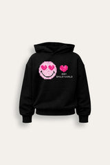 Smiley Girls Black Hooded Sweatshirt with Smiley Print - Brand Threads