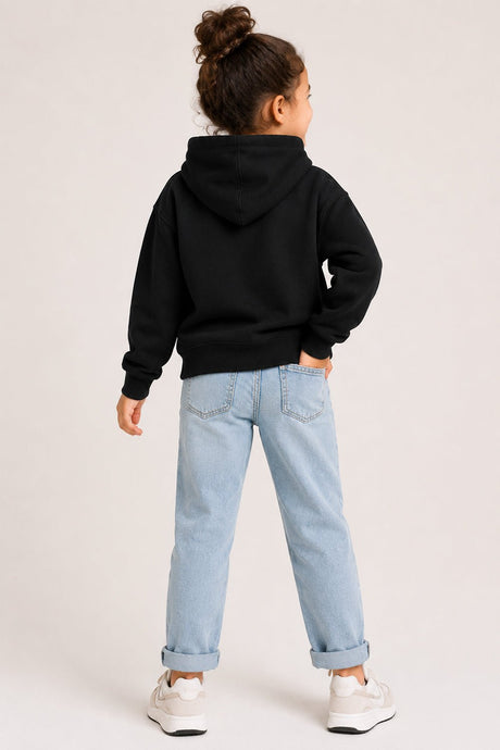 Smiley Girls Black Hooded Sweatshirt with Smiley Print - Brand Threads
