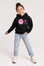 Smiley Girls Black Hooded Sweatshirt with Smiley Print - Brand Threads